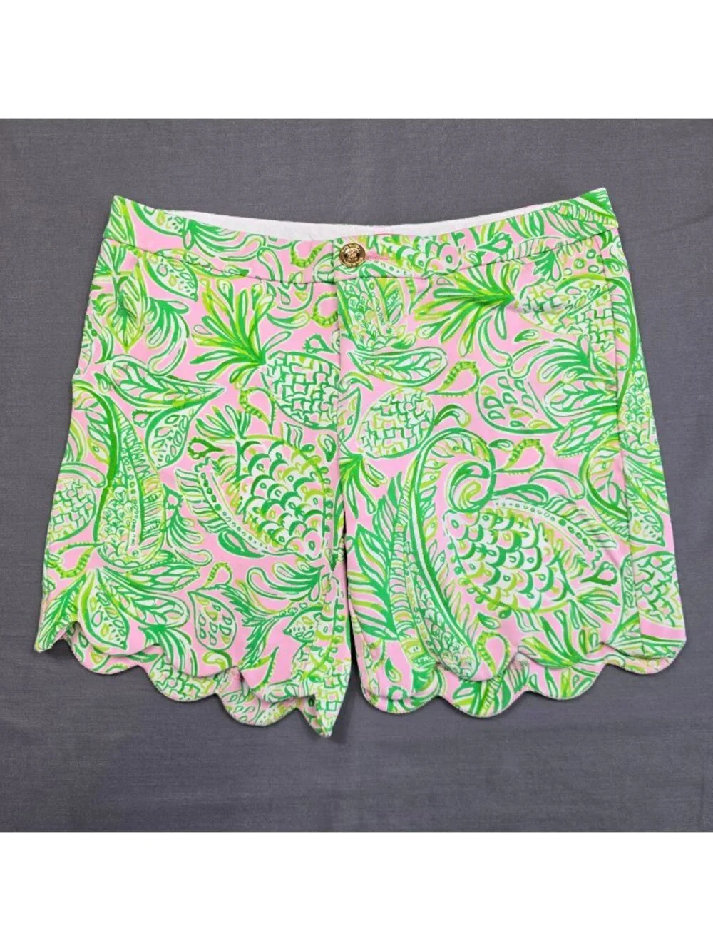 Lilly Pulitzer Size 2 Darci Knit Scallop Hem Shorts Madevilla Pineapple Pink - Picture 1 of 4